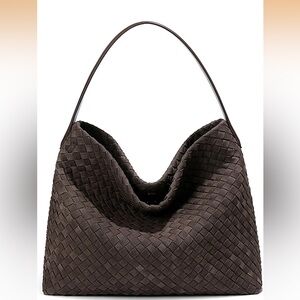 Dark Brown Suede Woven Hobo Shoulder Bag
